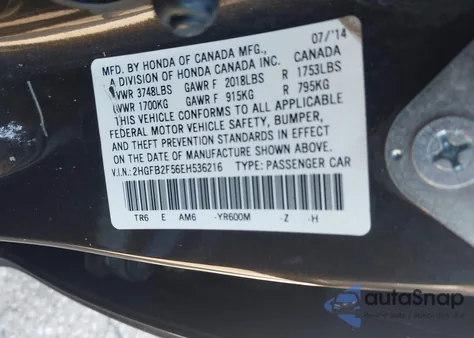 2014 Honda Civic Lx from USA, damaged, VIN 2HGFB2F56EH536216
